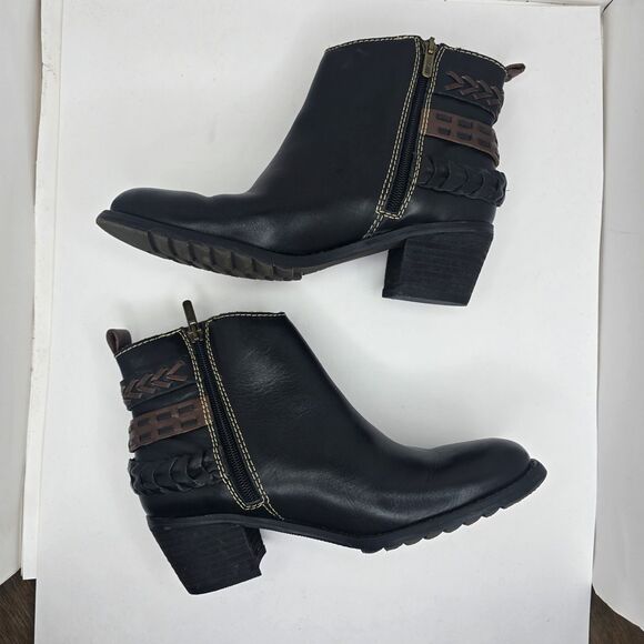 Pikolinos Black Leather Moto Ankle Boots Buckle Strap Whipstitch Block Heel 37 - Picture 2 of 12